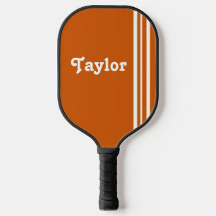 Retro Modern white Stripes Orange Personalized Pickleball Paddle