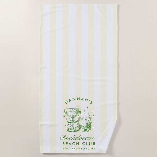 Retro Modern Yellow & Green Bachelorette Weekend Beach Towel (Front)