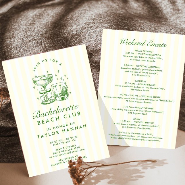 Retro Modern Yellow & Green Bachelorette Weekend Invitation (Creator Uploaded)