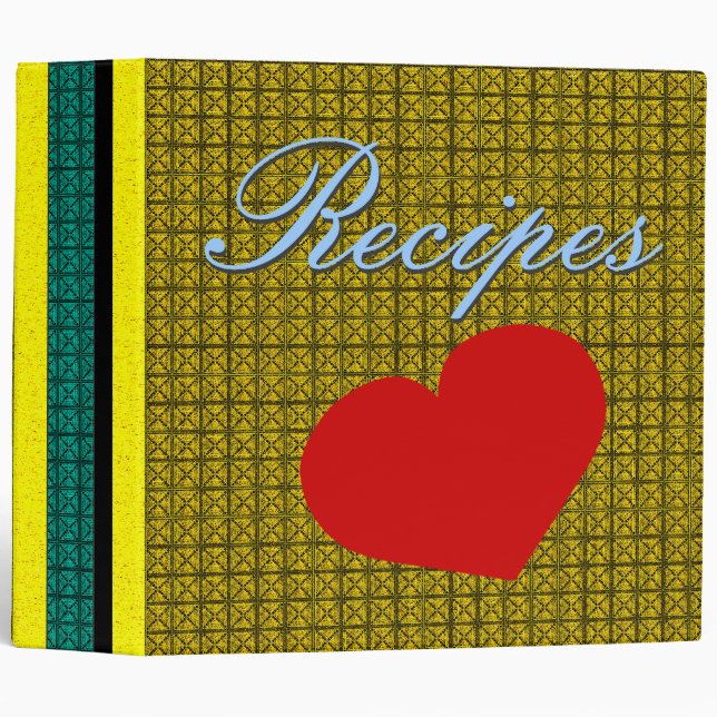 Retro Modern Yellow Pattern & Heart Recipe Binder (Front/Spine)