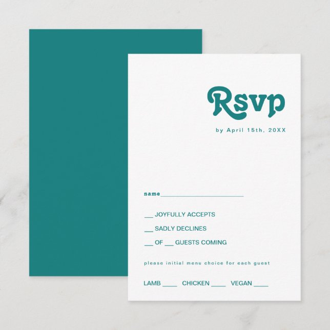 Rétro moderne | Carte RSVP Turquoise Choix de menu (Devant / Derrière)