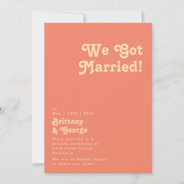 Rétro moderne | Coral Elopement Faire-part (Devant)