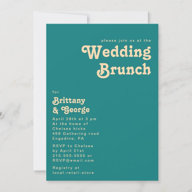 Rétro moderne | Invitation Mariage Turquoise Brunc (Devant)