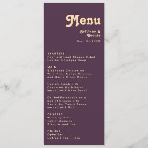 Rétro moderne Menu Dîner Mariage violet foncé