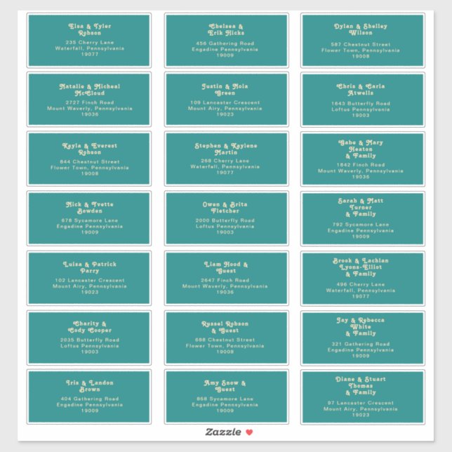 Rétro moderne | Sticker d'adresse du Mariage Turqu (Feuille)