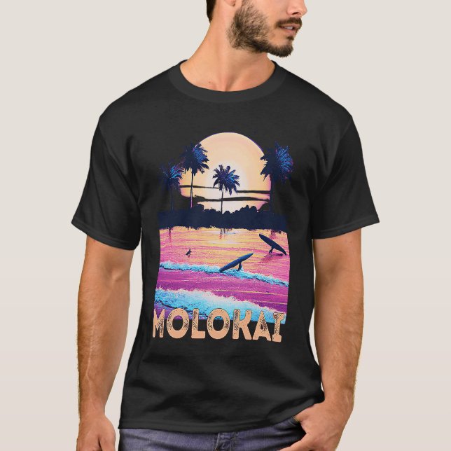 Retro Molokai Hawaii Souvenir Surf T-Shirt (Front)