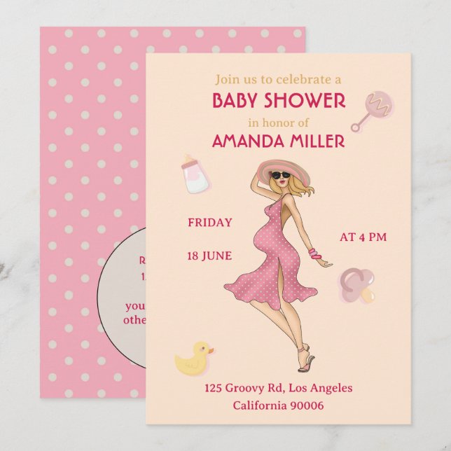 Retro Mom Blonde 2 Baby Shower Party Invitation  (Front/Back)