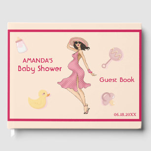 Retro Mom Brunette 2 Baby Shower Party Guest Book