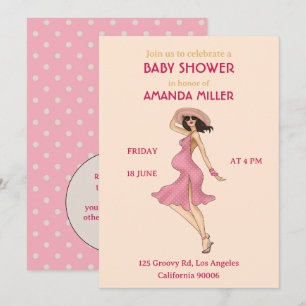 Retro Mom Brunette Baby Shower Party Invitation