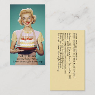 Retro Mom Holding a Celebration Cake Business Card