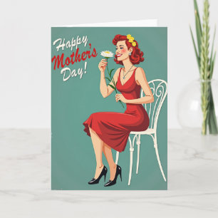 Retro Mom In Teal Mothers Day Card