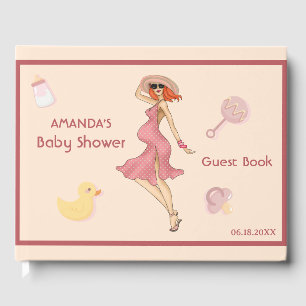 Retro Mom Redhead 2 Baby Shower Party  Guest Book