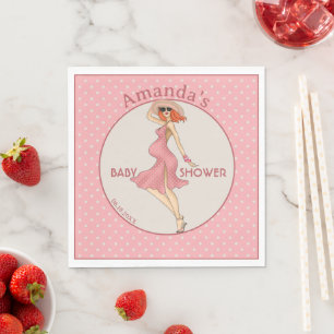 Retro Mom Redhead 2 Baby Shower Party Napkin