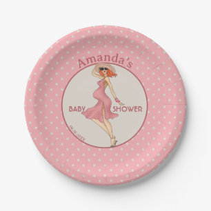 Retro Mom Redhead 2 Baby Shower Party Paper Plate