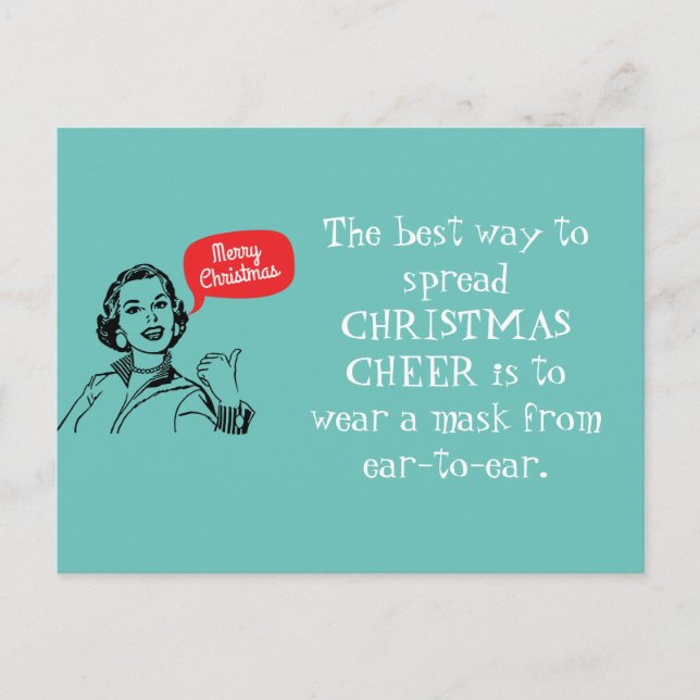 Retro Mom Wear A Mask Spread Christmas Cheer Postcard (Front)