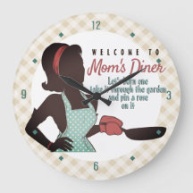 Retro Mom's Diner lingo frying pan kitchen clock