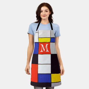 Retro Mondrian Geometric Custom Monogram Apron