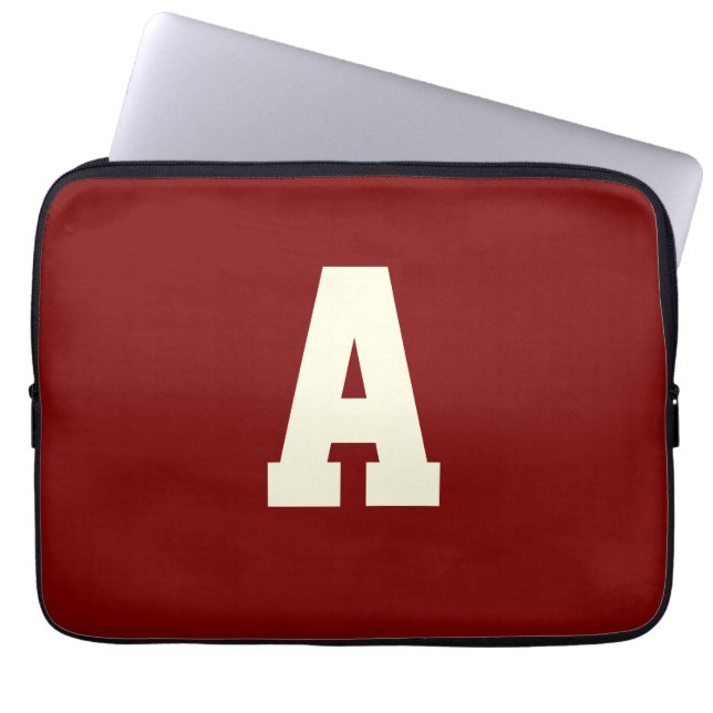 Retro monogram alpha burgundy cream laptop sleeve (Front)