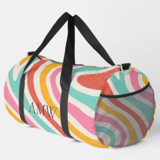 Retro Monogram Colorful Wavy Stripes Duffle Bag