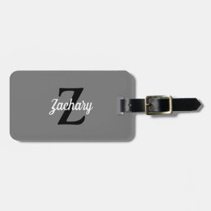 Retro Monogram Grey Black White Personalized Luggage Tag