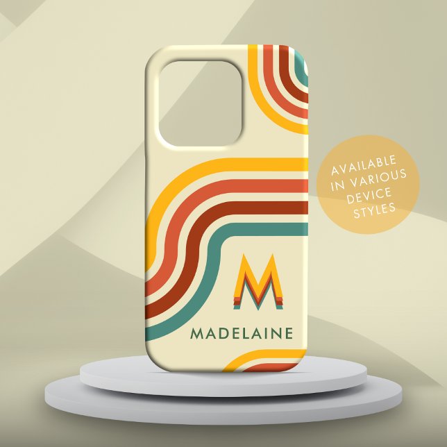 Retro Monogram Initial Name Groovy Stripes (Creator Uploaded)