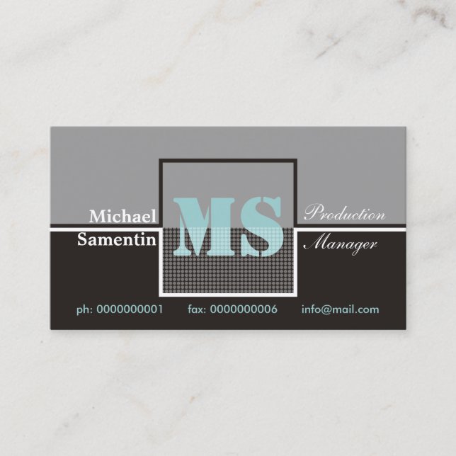 Retro Monogram noir gris bleu cartes de visite (Devant)