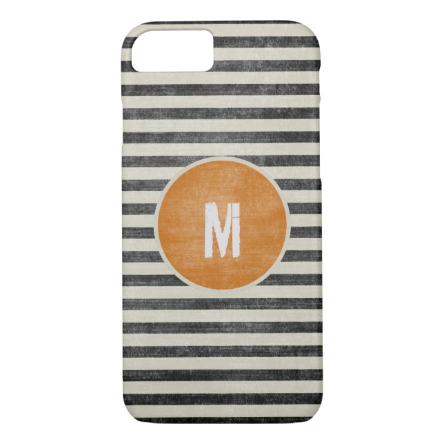 Retro Monogram Weathered Black White Stripes Case-Mate iPhone Case (Back)