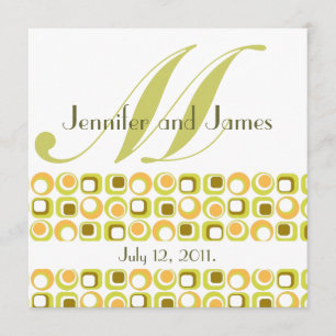 Retro Monogram Wedding Invitation Pink Orange