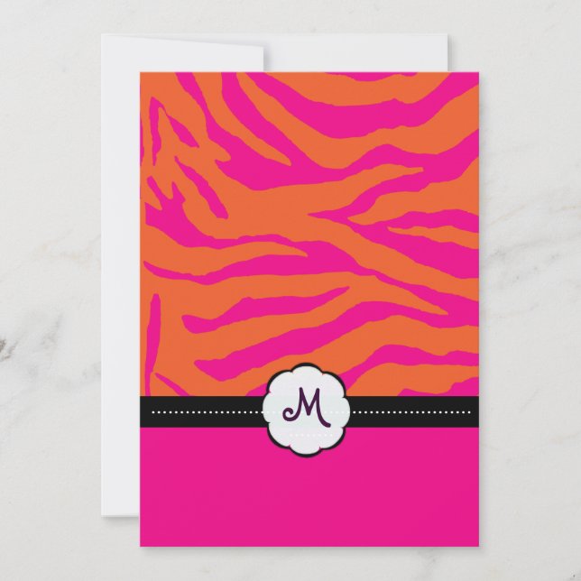 Retro/Monogram/Zebra Stripes Wedding Invitations (Front)