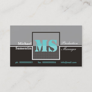 Retro Monogramme noir gris turquoise cartes de vis