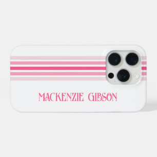Retro Monogrammed Minimalist Pink Stripes iPhone 15 Pro Case