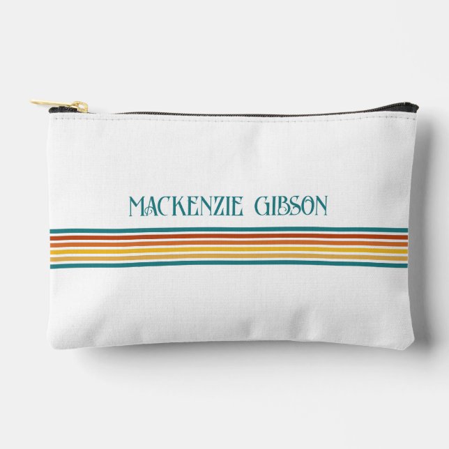 Retro Monogrammed Minimalist Stripes Accessory Bag (Front)