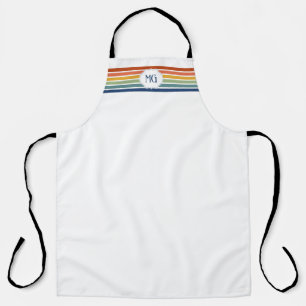 Retro Monogrammed Minimalist Stripes Apron