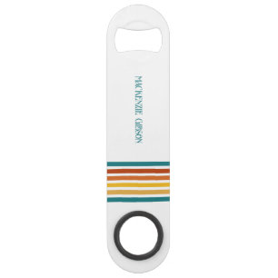Retro Monogrammed Minimalist Stripes Bar Key