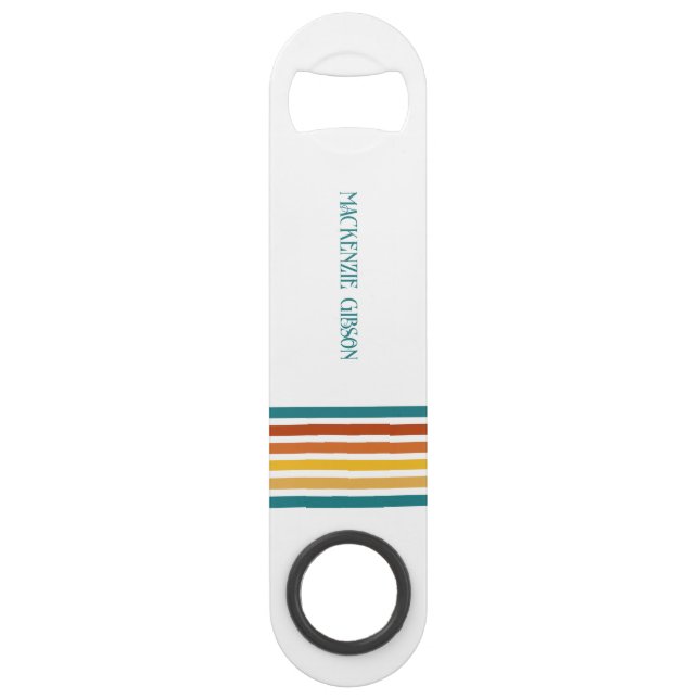 Retro Monogrammed Minimalist Stripes Bar Key (Front)