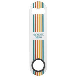Retro Monogrammed Minimalist Stripes Bar Key