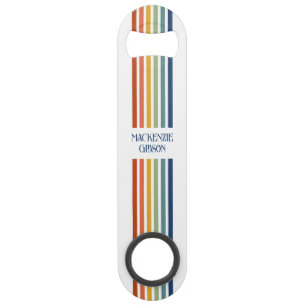 Retro Monogrammed Minimalist Stripes Bar Key
