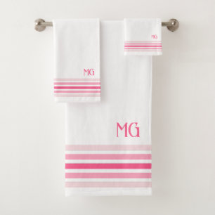 Retro Monogrammed Minimalist Stripes Bath Towel Set