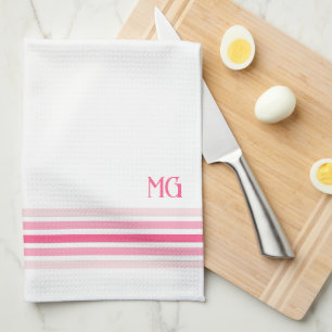 Retro Monogrammed Minimalist Stripes Kitchen Towel