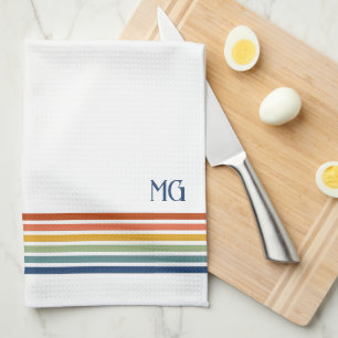 Retro Monogrammed Minimalist Stripes Kitchen Towel