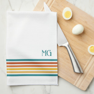 Retro Monogrammed Minimalist Stripes Kitchen Towel