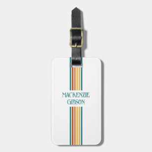 Retro Monogrammed Minimalist Stripes Luggage Tag