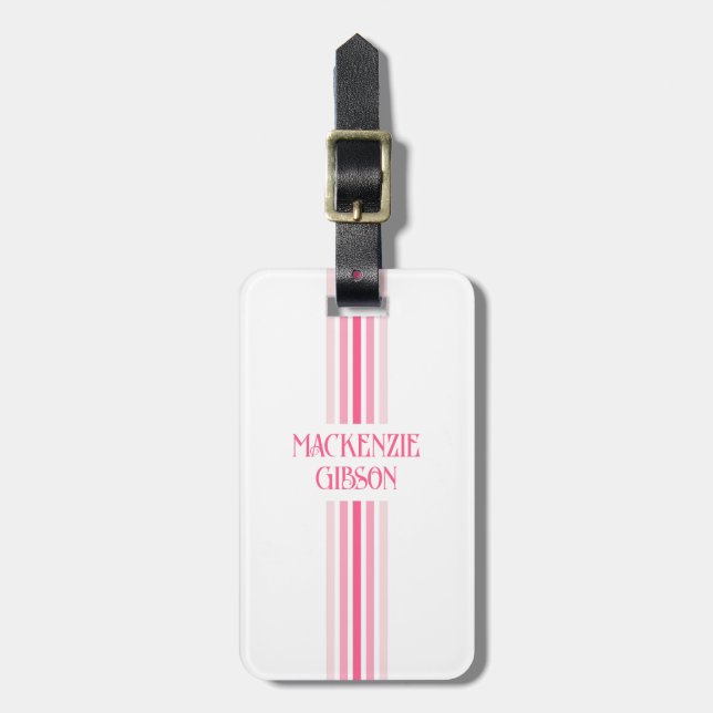 Retro Monogrammed Minimalist Stripes Luggage Tag (Front Vertical)