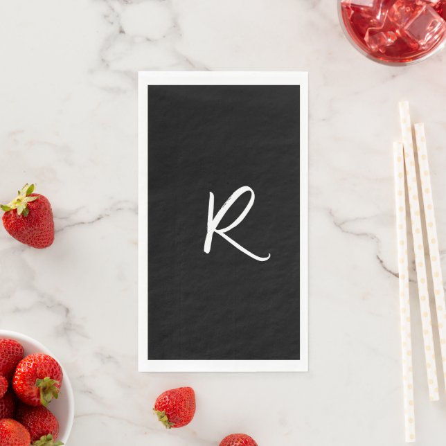 Retro Monograms Letter Black White Initial Wedding Napkin (Insitu)