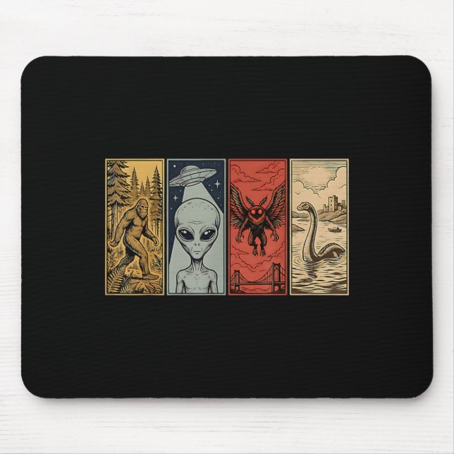 Retro monster loch ness mothman bigfoot alien mouse pad (Front)