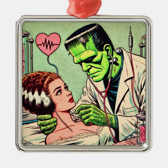 Retro Monster Love Comics Metal Ornament (Front)