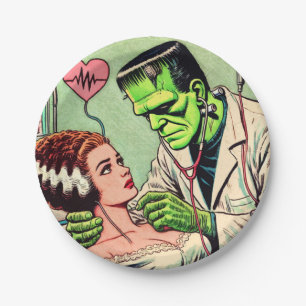 Retro Monster Love Comics Paper Plate