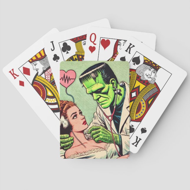 Retro Monster Love Comics Playing Cards (Back)