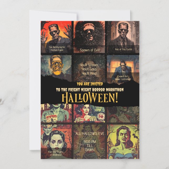 Retro Monster Movie Horror Halloween Party Invitation (Front)