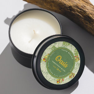 Retro Monstera Leaves Jungle Circle Candle Label